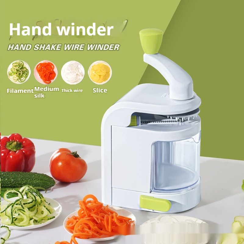 Hand-Crank Rotary Mandoline Slicer & Grater | Safe Suction-Base Vegetable Cutter and Noodle Maker with 4 Interchangeable Blades - Image 3