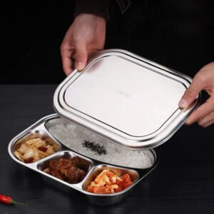 Stainless Steel Lunch Plate Set | Multi-Compartment Reusable Dinner Plate for School & Office