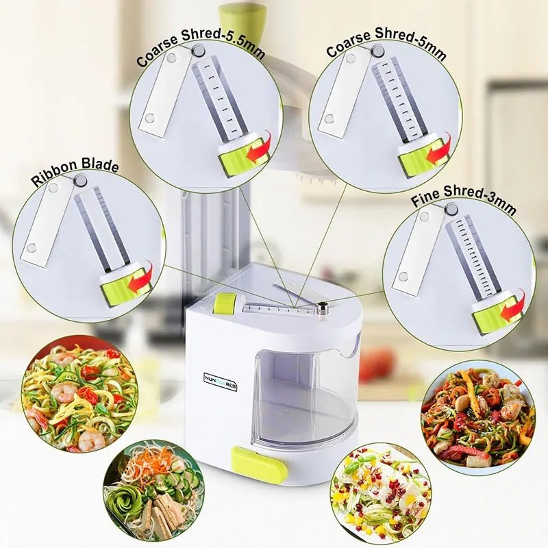 Hand-Crank Rotary Mandoline Slicer & Grater | Safe Suction-Base Vegetable Cutter and Noodle Maker with 4 Interchangeable Blades - Image 7
