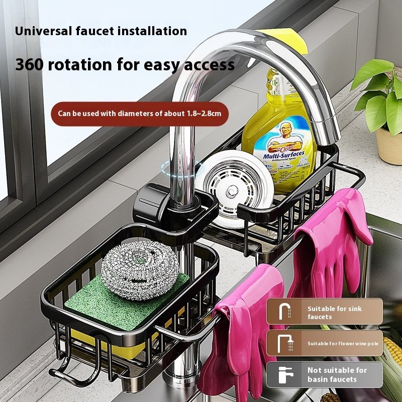 Sink Faucet Storage Rack aluminum kitchen organizer drain basket space saving rack