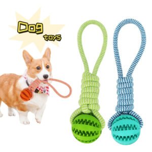 Interactive Treat Dispensing Dog Ball – Durable Chew Toy with Rope for Teeth Cleaning