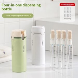 4-in-1 Leakproof Travel Bottle Dispenser – Portable Refillable Toiletry Container for Shampoo, Lotion & Perfume