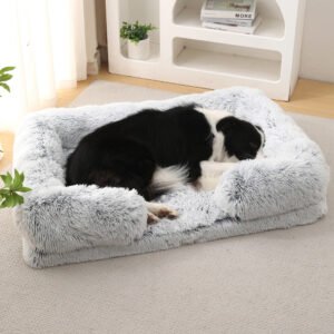 Orthopedic Rectangular Pet Sofa - 360ยฐ Plush Calming Bolster Bed (S to XXL)