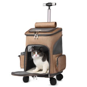 Rolling Cat Carrier Backpack with Wheels โ Foldable Travel Bag for Cats