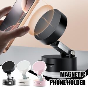 Foldable Magnetic Vacuum Phone Holder: Universal Suction Phone Mount for Car, Gym & Mirror (Rotation)