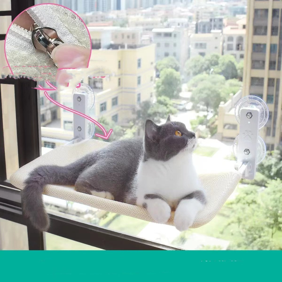 Cat Window Hammock with Suction Cups - Heavy Duty Sunbathing Cat Bed - Image 3