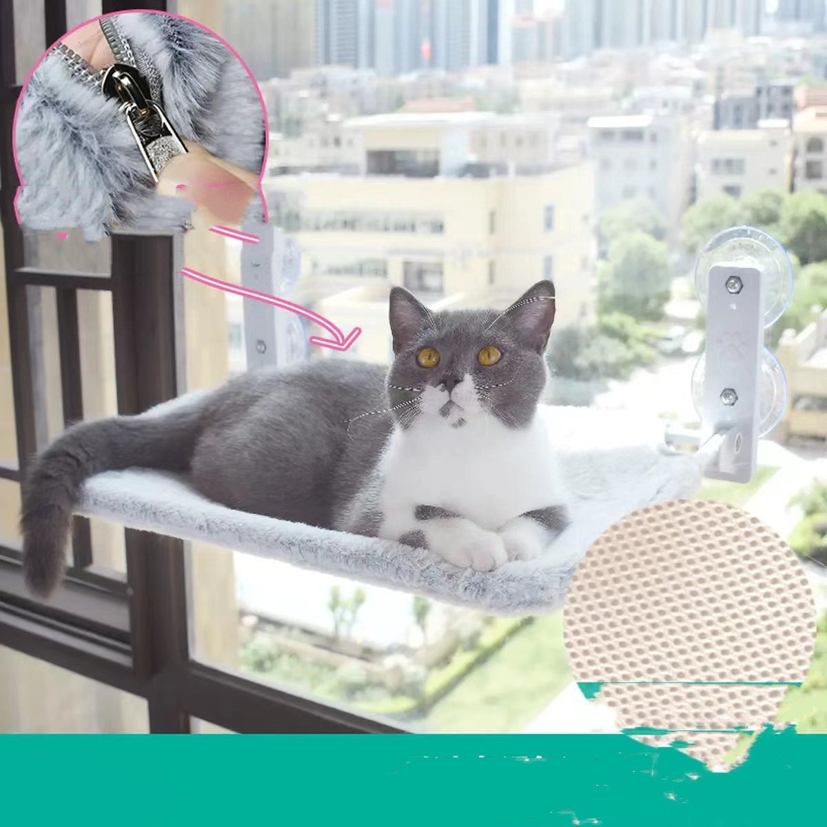 Cat Window Hammock with Suction Cups - Heavy Duty Sunbathing Cat Bed - Image 2